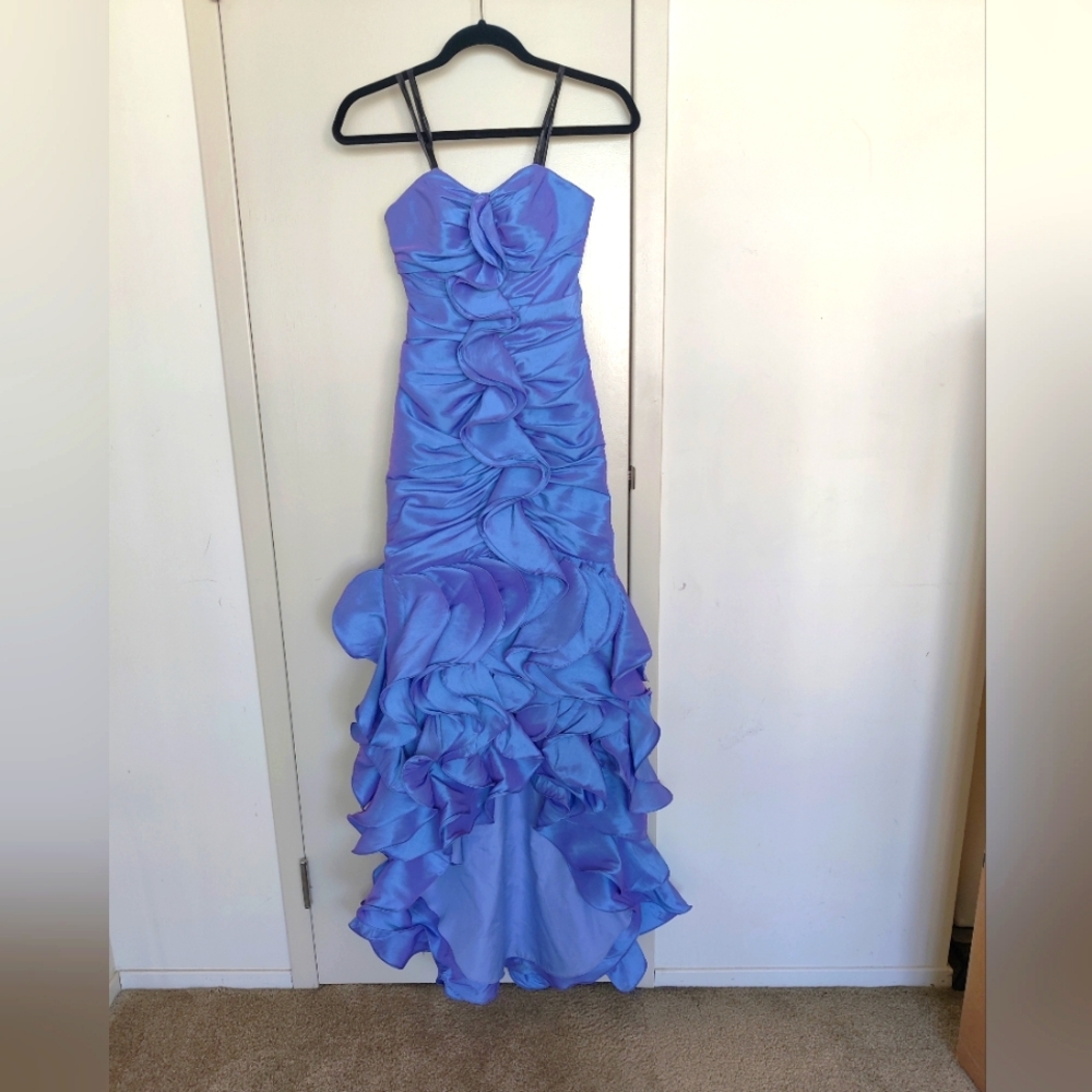 Gorgeous strapless formal ball gown in iridescent blue
